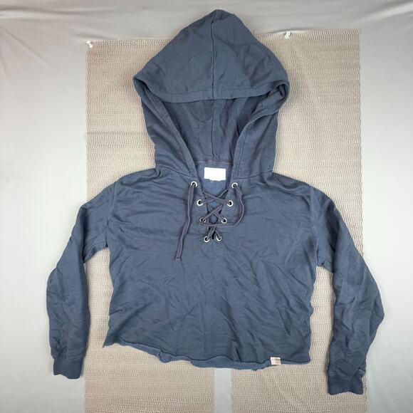Denim & Supply Ralph Lauren Lace-Up Hoodie | Size S | Blue Cropped Pullover - Picture 1 of 4
